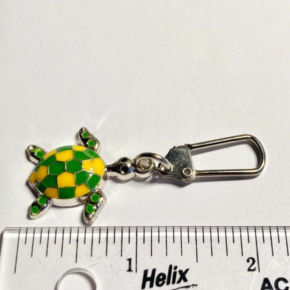 Sea Turtle Keychain Zipper Pull Purse Charm Backpack Yellow Green Silver Plated - Picture 7 of 7